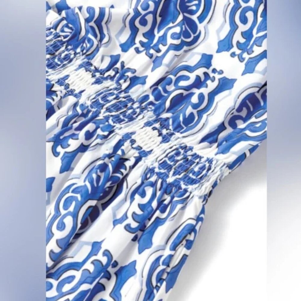 Blue Patterned Ruffle Mini Dress - Picture 5 of 6